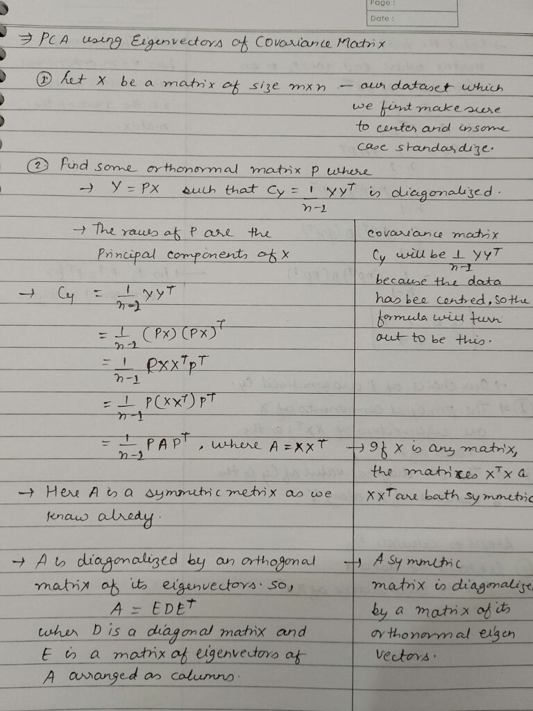 PCA Derivation Using Covariance Matrix