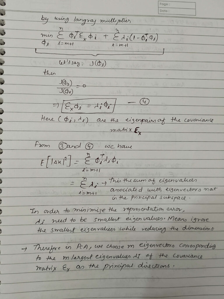 PCA Derivation Using Reconstruction Error